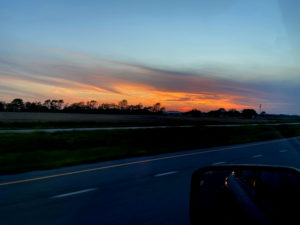 Driving at sunset